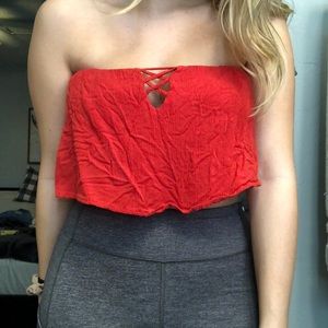 Red Cropped Flowy Tube Top